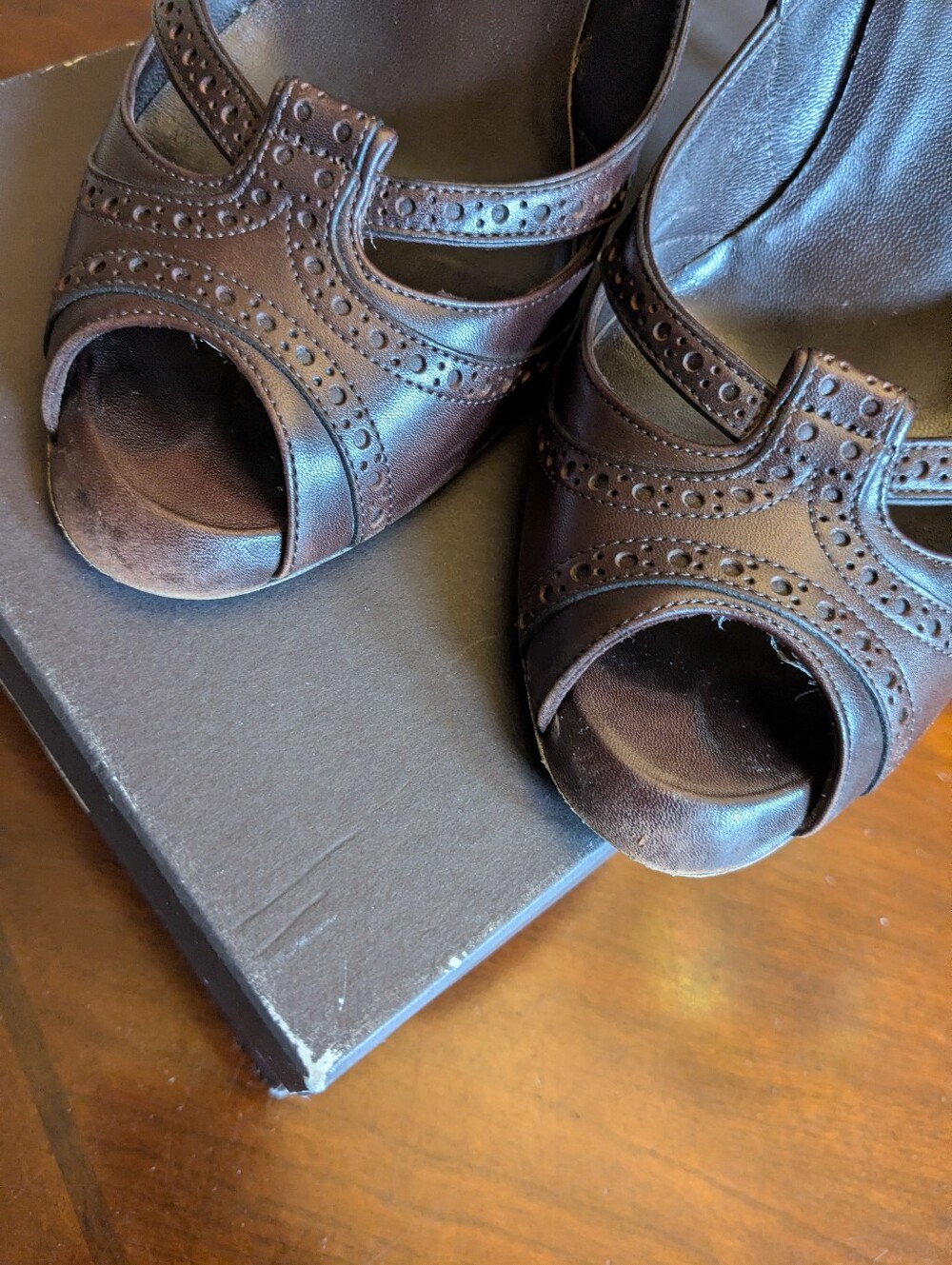 Celine Brown Peep-Toe Heels - Picture 11 of 13